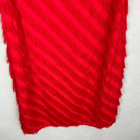 Long Tall Sally size 12 fringe dress red short sleeve chiffon lined side zip - Picture 7 of 13